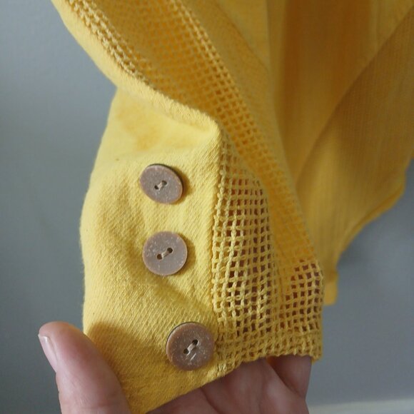 Rosidam Women's Size L-XL Pants Bohemian Linen Hippie Yellow Mesh Button Elastic - Picture 7 of 15